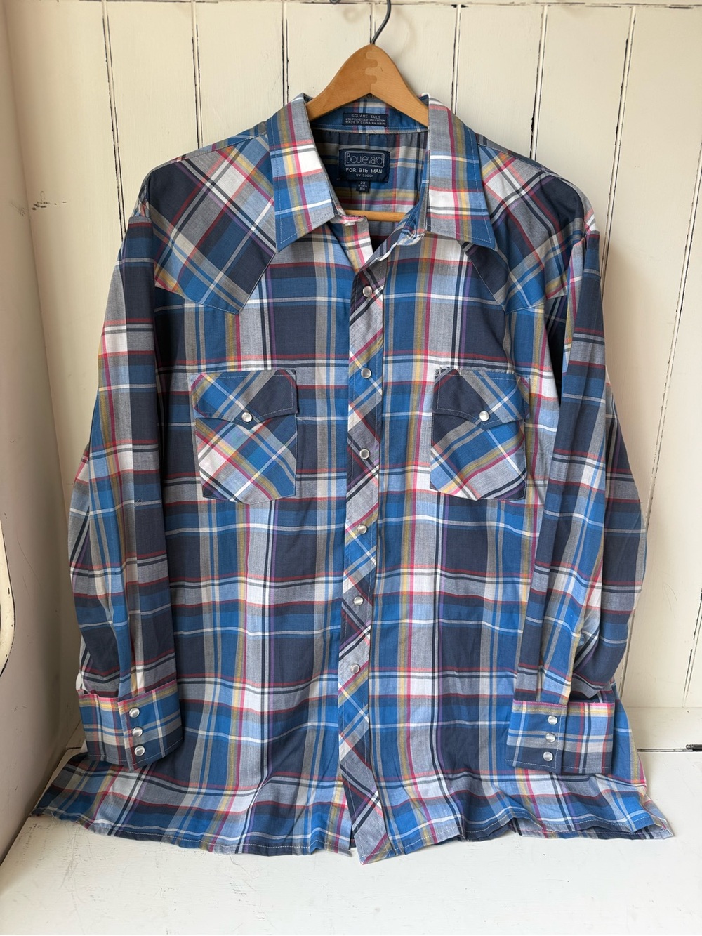 Boulevard Vintage 90s Western Pearl Snap Shirt Plaid Big & Tall Mens 2X